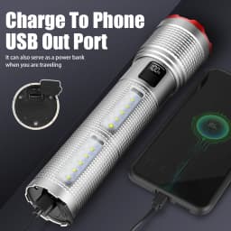Rechargeable LED Flashlight Powerful Torch with Side Light Power Bank Zoom Emergency Lamp Outdoor Strong Light Camping Lantern