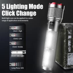 Rechargeable LED Flashlight Powerful Torch with Side Light Power Bank Zoom Emergency Lamp Outdoor Strong Light Camping Lantern
