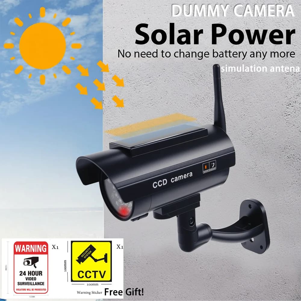 New Wireless Dummy Camera With Antena Solar Powered Waterproof Fake Camera Red Flashing Led Scare The Thief Home Security System
