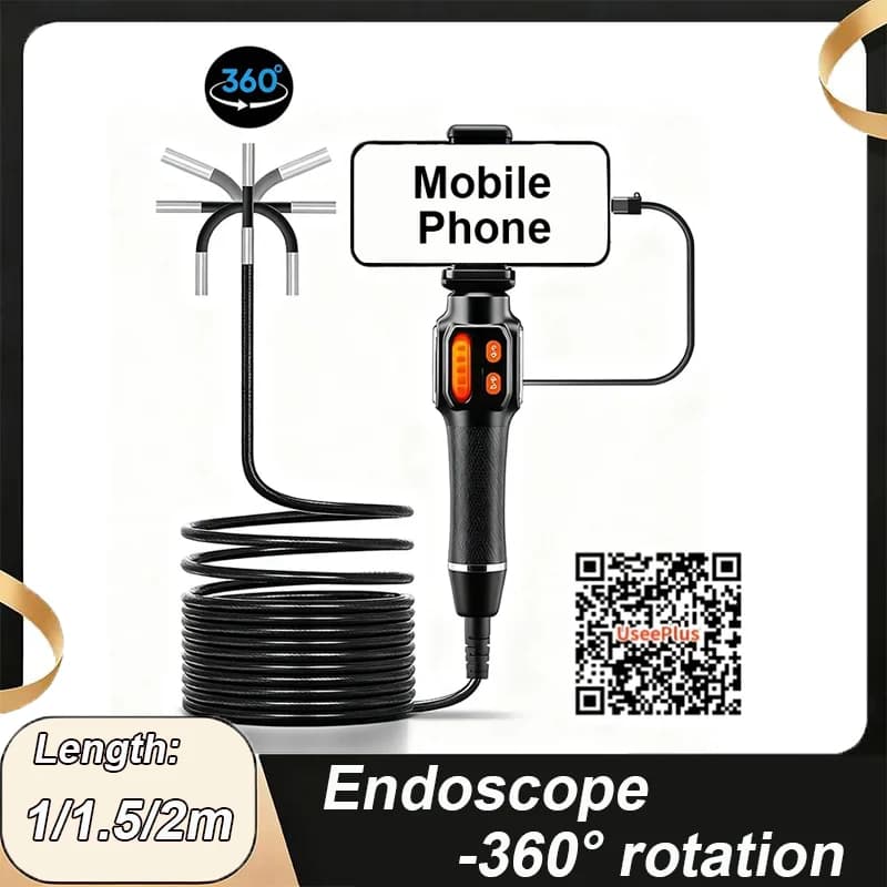 Type-C 360° Two-Way Rotary Articulating Endoscope Camera HD 1080P Car Inspection Industrial Endoscope With LED For IOS Android
