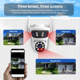 Triple 3 Lens Tuya SmartLife 2.4G WiFi 3MP WiFi Motion Tracking Night Vision Outdoor PTZ CCTV Siren Light Alarm Camera ONVIF