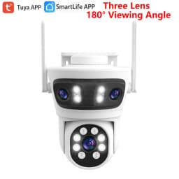 Triple 3 Lens Tuya SmartLife 2.4G WiFi 3MP WiFi Motion Tracking Night Vision Outdoor PTZ CCTV Siren Light Alarm Camera ONVIF