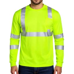 High Visibility Long Sleeve Round Neck T-shirt Reflective Workwear For Engineering Wharf Moisture Wicking Casual Men Top