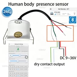 24G Microwave Human Presence Sensor, Dry Contact Signal Output Movement Detector with BT App Adjustment for Smart Control