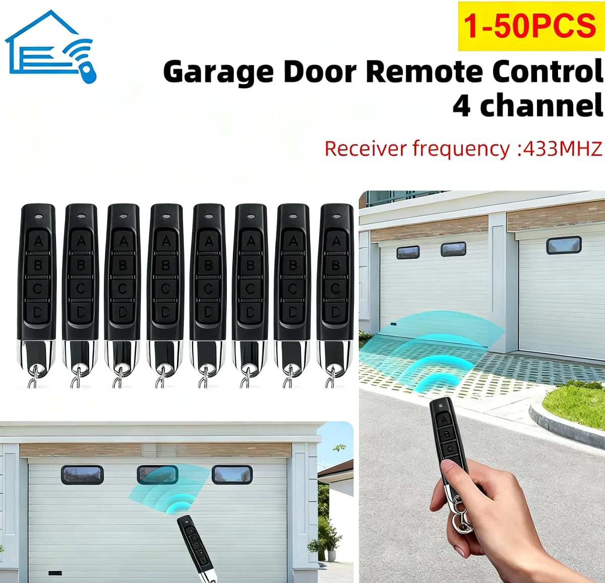 Remote Control 433MHz Car Key Garage Door Gate Opener Remote Control Duplicator Clone Cloning Code 4-Button Transmitter