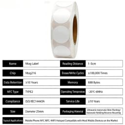 NFC tag NTAG216 chip,blank circular tag,rewritable and programmable RFID NFC sticker