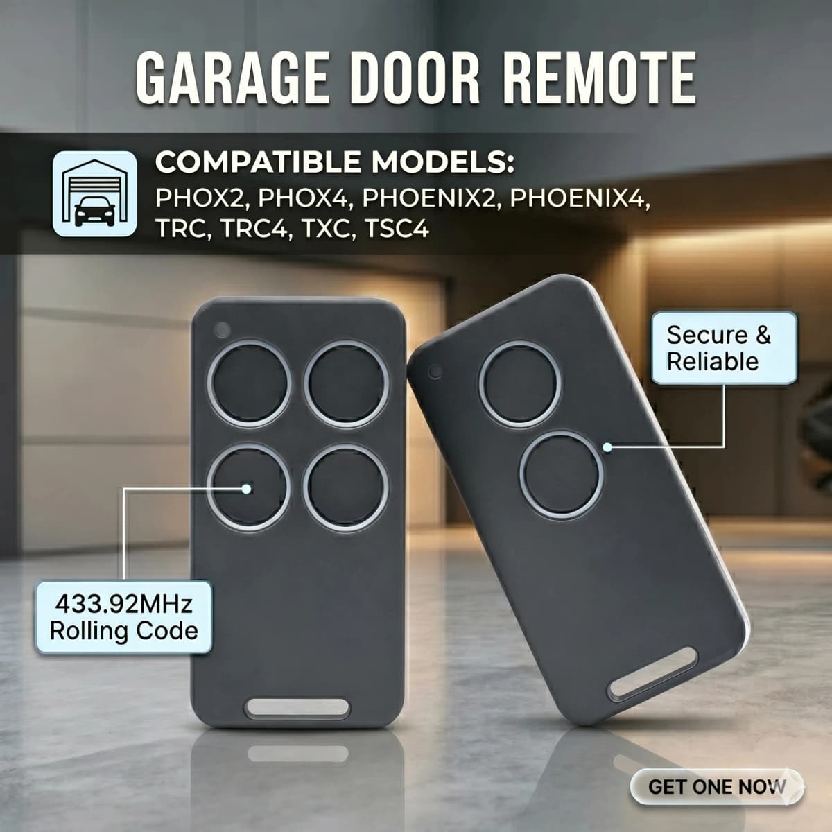 For PHOX PHOENIX 2 4 PHOX2 PHOX4 PHOENIX2 PHOENIX4 TRC TRC4 TXC TSC4 Garage Door Remote Control 433.92MHz Rolling Code