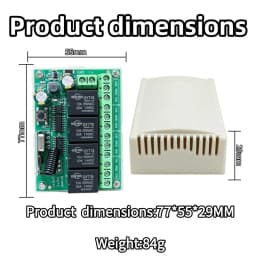 Wireless Remote Control DC 6V 12V 24V 30V 4CH RF Relay Receiver and 433MHZ Transmitter for Garage/Light/Motor/Home Appliance