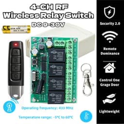 Wireless Remote Control DC 6V 12V 24V 30V 4CH RF Relay Receiver and 433MHZ Transmitter for Garage/Light/Motor/Home Appliance