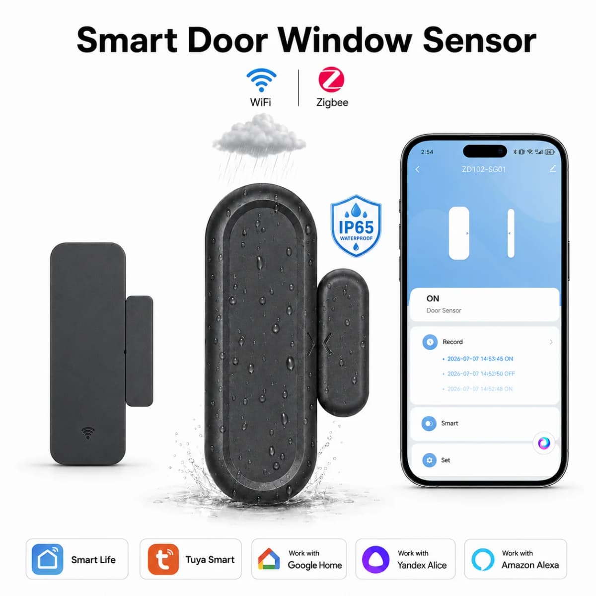 Tuya Zigbee Wifi Door Sensor Window Entry Sensor Security Burglar Magnetic Sensor Alarm Smart Life Work With Alexa Google Home