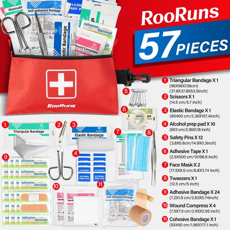 57-Piece First Aid Kit Mini Outdoor Survival Gear for Camping, Travel, Car, Office, Home Emergency & IFAK Medical Bag