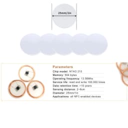 NFC 215 Tag Sticker, 504 Bytes, Rewritable NFC Label, Self-Adhesive, Wide Compatibility with All NFC-Enabled Devices