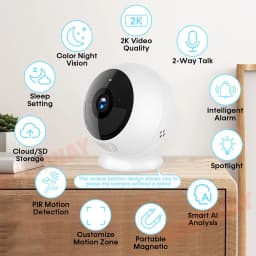 2K 5MP Wireless Security Camera - Magnetic Mount Battery Cam with AI Motion Detection, Indoor Outdoor HD Surveillance for Home