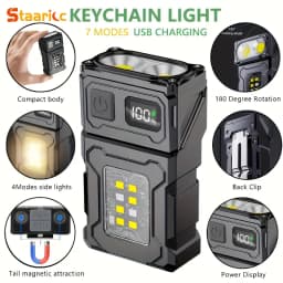 Super Bright Mini LED Flashlight USB Rechargeable Portable COB Torch with Magnetic Tail & Clip for Outdoor Camping Emergency Wor