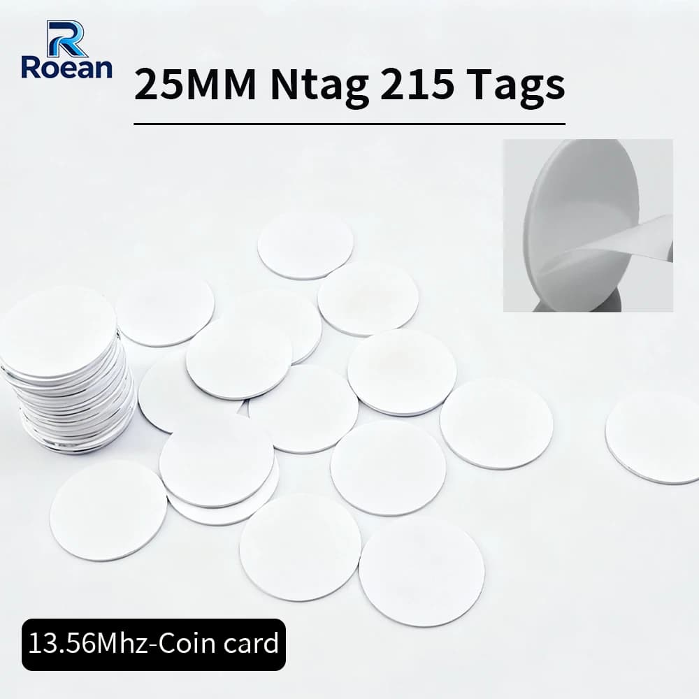 10/50pcs NTAG215 NFC Coin Tag Sticker 13.56MHz Round Rewritable NFC Tags 25mm Ultralight Universal Self-adhesive Label for NFC S