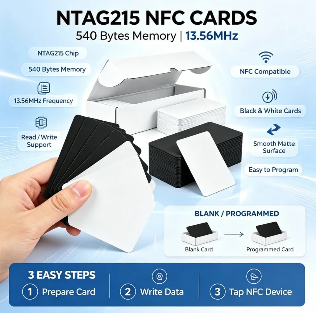 10-5PCS NFC215 Black Cards Rewritable NFC Ntag215 PVC Cards Blank Easy Convenient Programmable NFC Business Card Chip 504Bytes