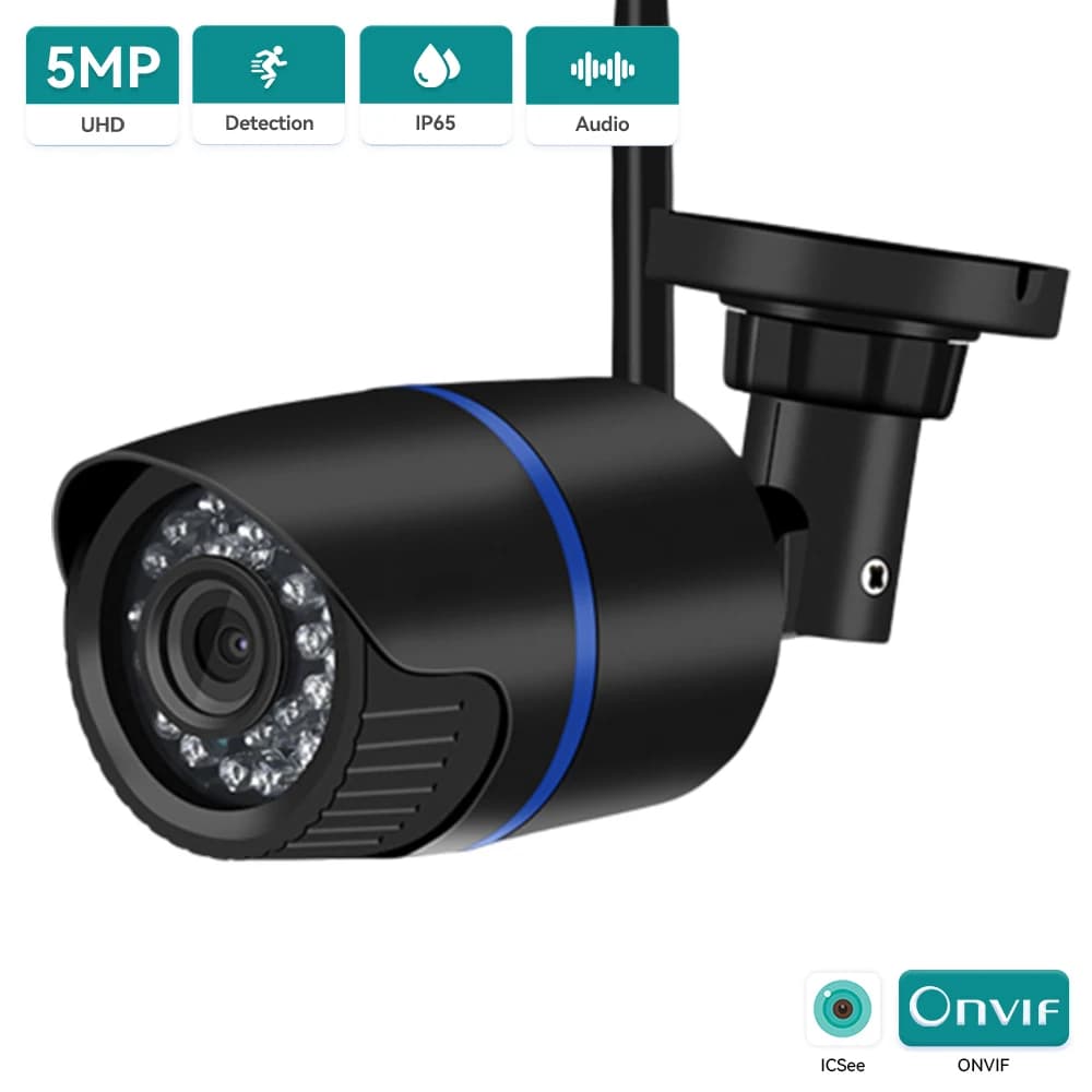 Hamrolte 5MP Wifi Camera Bullet Waterproof Outdoor Wireless IP Camera Audio Record IE Browser Xmeye Cloud RTSP iCSee