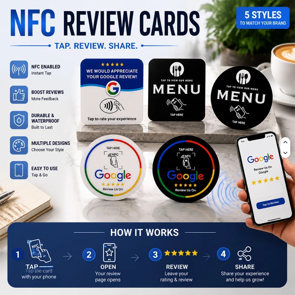 N-tag 215 Crad for Google Review NFC station table NFC 13.56Mhz Menu programmable Reviews display Adhesive-backed card