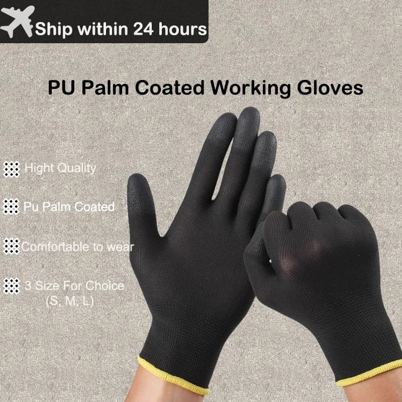 2/6/12 Pairs Nylon Knitted Gloves With PU Coated Work Safety Gloves Gardener Builder Driver Mechanic Protective Gloves Supplies
