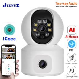 JIENUO Double Lens PTZ Wifi Camera IP Auto Track Security Full Color Dual Screen Infrared Nightvision HD Wireless Home Cam ICSee