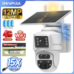SHIWOJIA 6K 12MP 15X ZOOM Solar Camera 4G SIM /WIFI Three Lens Recording Dual Screen Human Auto Tracking Color Night Vision UBox