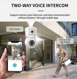 ICsee E27 6MP Bulb WiFi Camera Dual Lens Dual Screen Auto Tracking Two Way Audio Color Night Vision for Indoor Security Camera