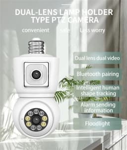 ICsee E27 6MP Bulb WiFi Camera Dual Lens Dual Screen Auto Tracking Two Way Audio Color Night Vision for Indoor Security Camera