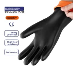 Heavy Duty Work Gloves Oil Acid Proof with Extended Forearm Cover Textured Palm Wet Dry Applications Black 3 Sizes