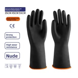 Heavy Duty Work Gloves Oil Acid Proof with Extended Forearm Cover Textured Palm Wet Dry Applications Black 3 Sizes