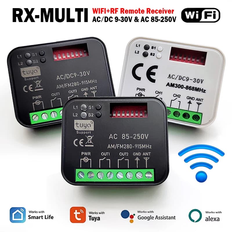 RX MULTI Tuya WIFI 300-868 MHz Garage Door Remote Control Receiver 433MHz 868MHz AC DC 9-30V 85-250V Smart Switch Module Opener