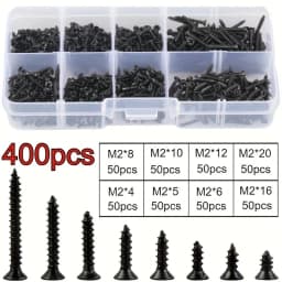 400/800PCS M2 Carbon Steel Phillips Countersunk Self-Tapping Screws - 8 Types of Screws in Box, Black KA Set