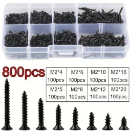 400/800PCS M2 Carbon Steel Phillips Countersunk Self-Tapping Screws - 8 Types of Screws in Box, Black KA Set