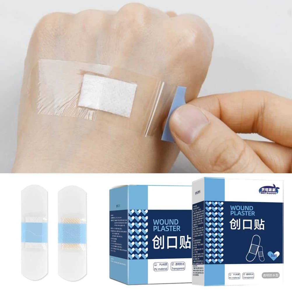 50/120Pcs Transparent Invisible Adhesive Wound Plaster Waterproof Medical Anti-Bacteria Band Aid Bandages Home Travel First Kit