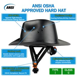 Cowboy Safety Hard Hat ANSI Z89.1 Class C Vented Full Brim Helmet for Outdoor Construction Industrial Use