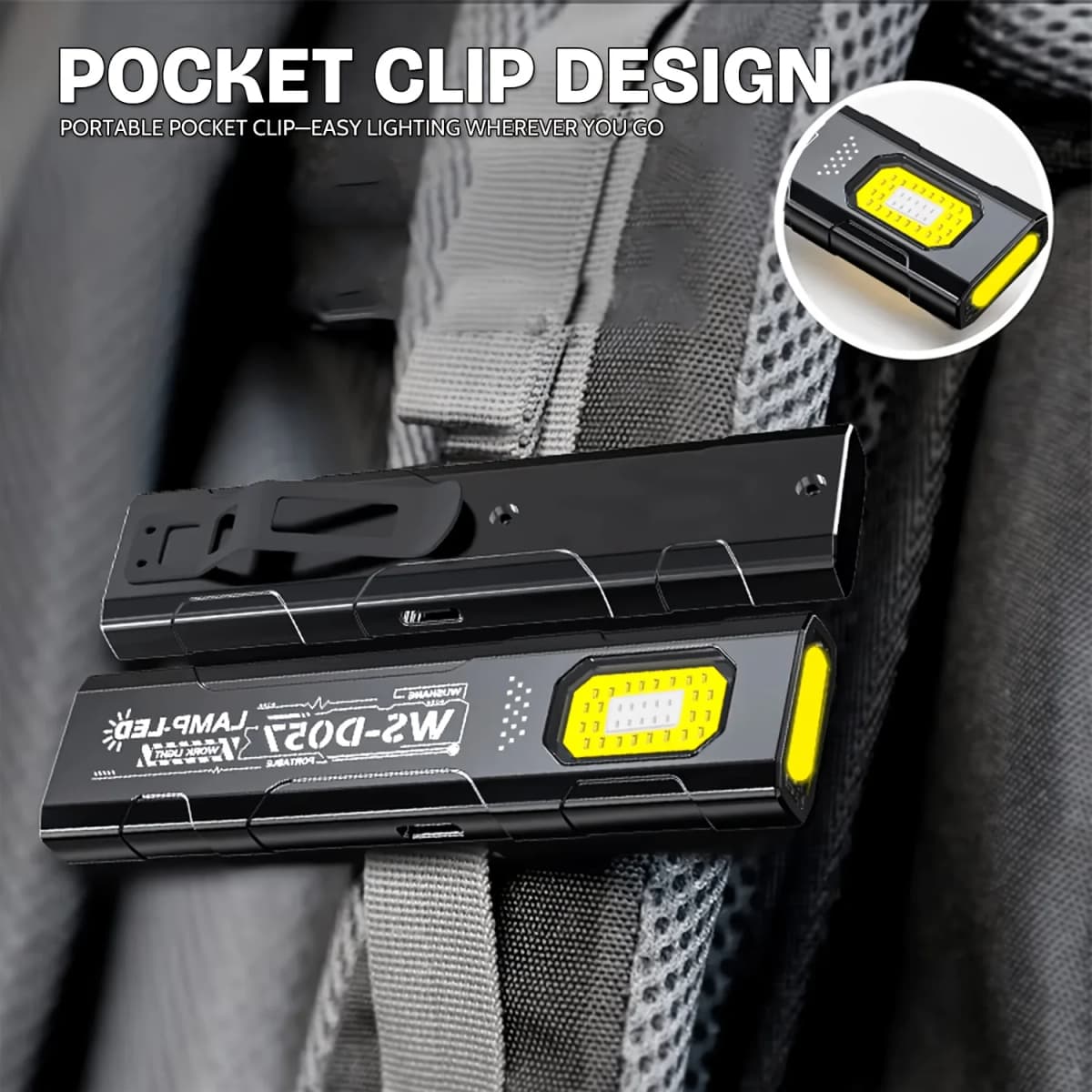 Powerful Mini COB LED Keychain Flashlight USB C Rechargeable Hanging Work Light Waterproof Keyring Camping Walking Pocket Lamp