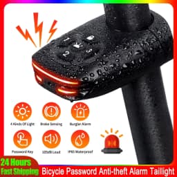 Bicycle Password Anti-theft Alarm Taillight 105dB Loud Burglar Alarm IPX6 Waterproof 4 Lighting Mode Bike Brake Warning Light