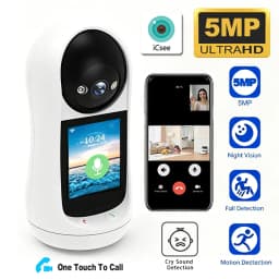 2K Home Baby Monitor with 2.8' IPS Screen PTZ WiFi Indoor 5MP Security Cam with Human Tracking Two-Way Audio Video Call ICsee