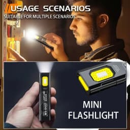 Mini EDC Flashlight With COB Tail Magnet USB Rechargeable Emergency Lantern Hat Clip Light For Camping Running Working