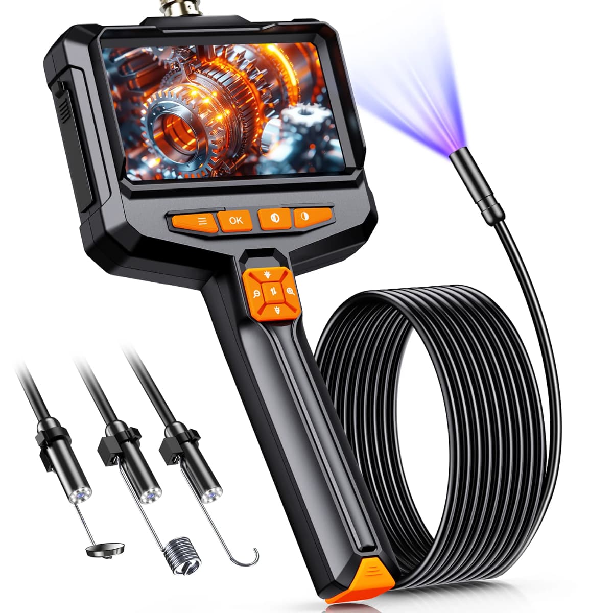 4.3inch Handheld Endoscope 1920P Borescope Camera with Light 16.4ft Semi-Rigid Snake Cable for Automotive,Sewer, HVAC,Wall IP67