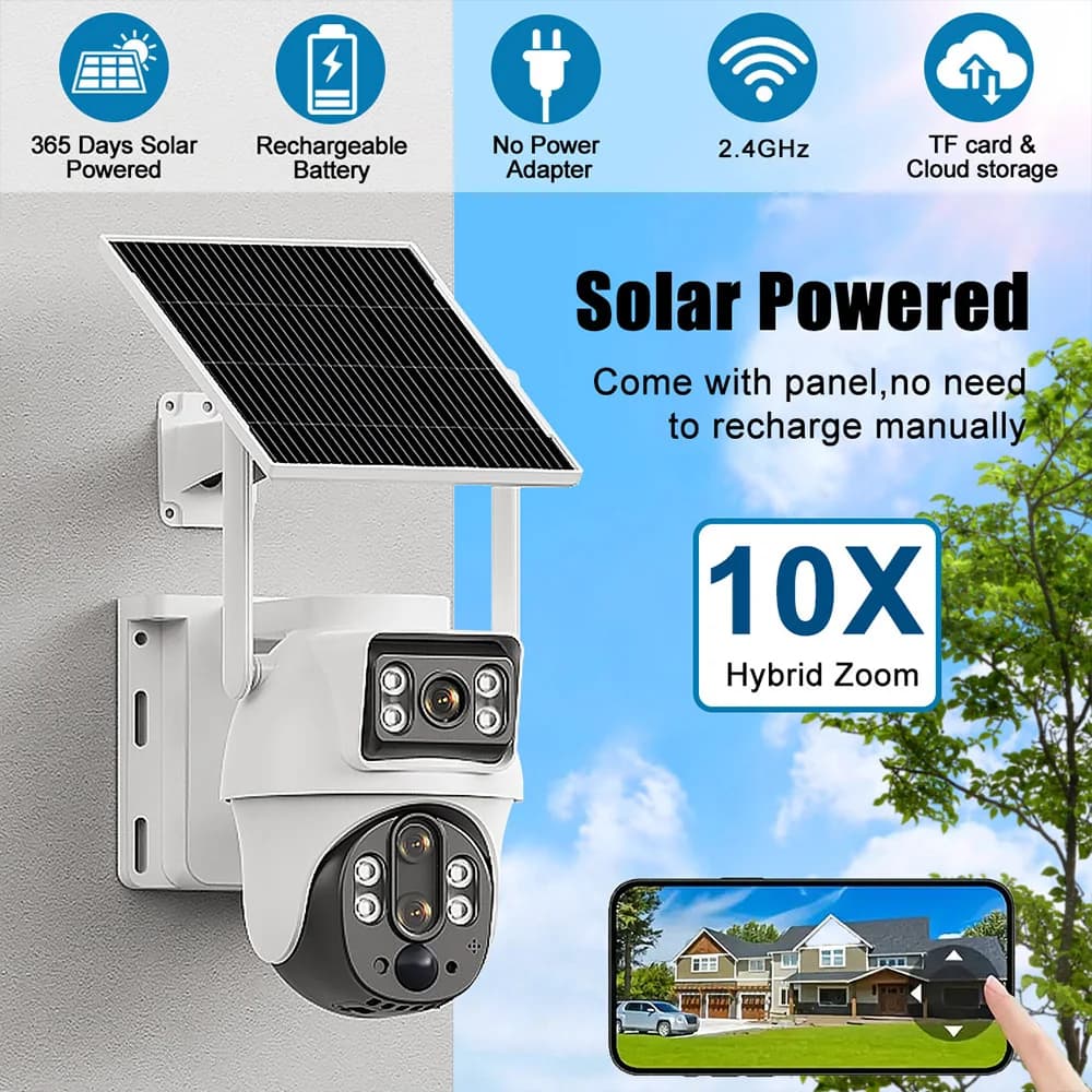 XIAOVV WiFi Solar Camera Dual Lenses Outdoor 8MP Low Power Battery IP Camera PIR Night Vision Wireless Security Camera