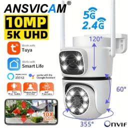 Tuya 4K WiFi Surveillance Camera 5G Wifi Outdoor 5K Dual Lens PTZ IP Cameras Auto Tracking ONVIF Security CCTV Camera with Alexa