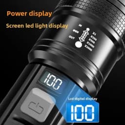 Rechargeable LED Flashlight Zoomable Torch with LCD Display 3 Modes Waterproof High Power Hand Light Outdoor Wilderness Camping