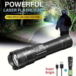 Rechargeable LED Flashlight Zoomable Torch with LCD Display 3 Modes Waterproof High Power Hand Light Outdoor Wilderness Camping