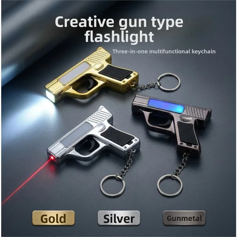Pistol Shaped Keychain Light Mini Hand Press Power Generation LED Flashlight Portable COB Work Light Pocket Small Torch Pendant