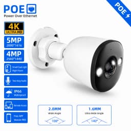 4K POE Security Camera Ultra-Wide-Angle 1.6MM/2.8MM ONVIF IP66 Outdoor CCTV Camera Dual Light Night Vision 4MP 5MP Built-in Mic