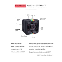 SQ11 Mini 1080P HD IP Camera 30fps Sports DV Camcorder - Outdoor Indoor Security Surveillance with Night Vision Video Recorder