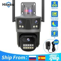 Hiseeu Three Lens PTZ IP Camera Outdoor 8MP HD Three Screen WiFi Security Auto Tracking Dual Len Wireless CCTV Camera ICsee