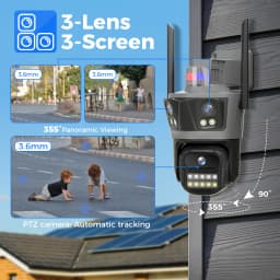 Hiseeu Three Lens PTZ IP Camera Outdoor 8MP HD Three Screen WiFi Security Auto Tracking Dual Len Wireless CCTV Camera ICsee