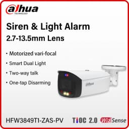 Dahua 8MP 4MP Vari-focal CamOutdoor Siren&Light Active Deterrence Camera 2.7–13.5mm Lens Two-way Talk Tioc 2.0 HFW3849T1-ZAS-PV