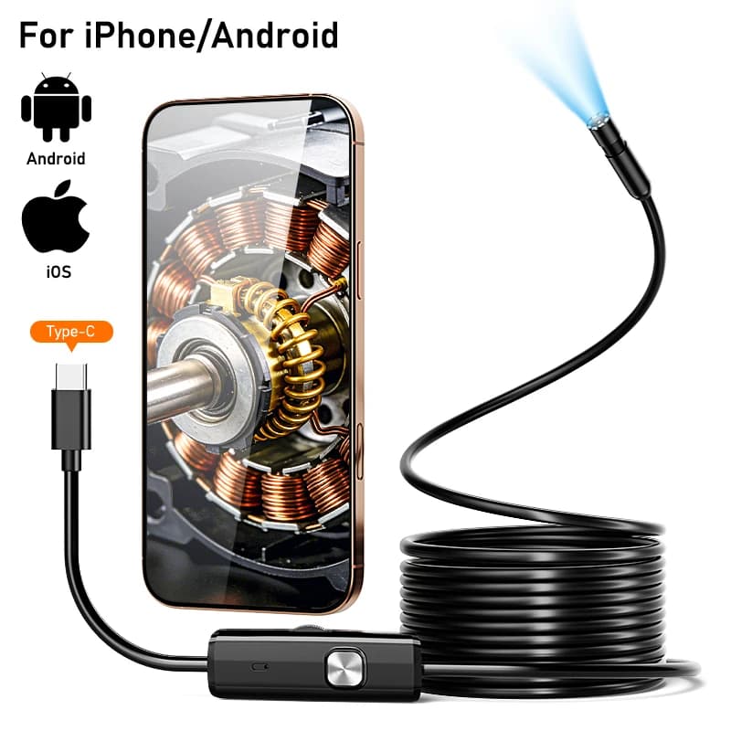 Industrail Endoscope Type-C Video Camera 8mm/5.5mm USB-C Waterproof LEDs Pipe Inspection Borescope for IOS iphone Android Phones